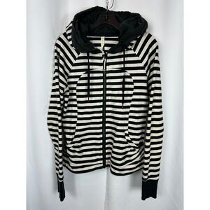 Lululemon Scuba Full Zip Hoodie Black White Striped Thumbholes Running Jacket 10